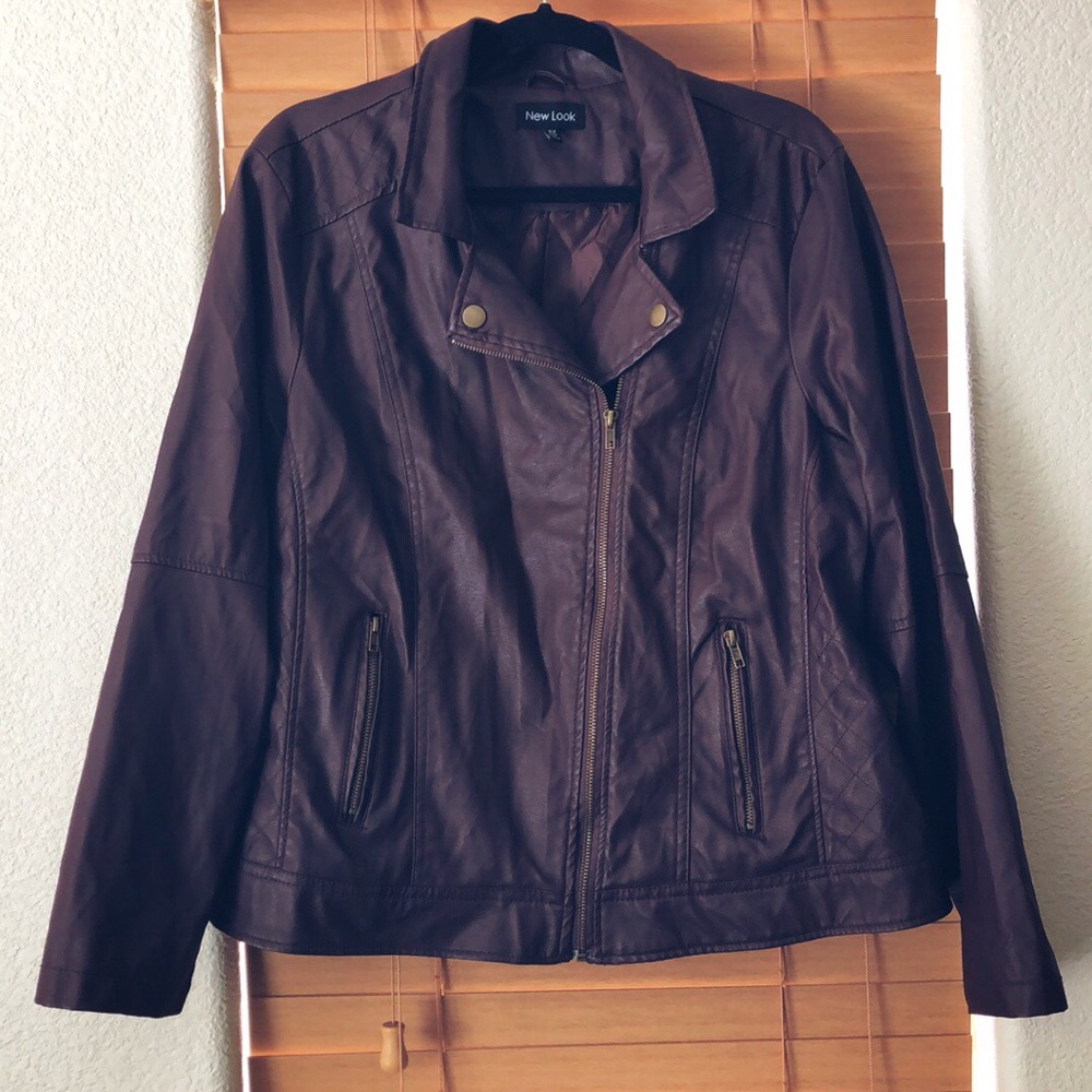 New Look Plus Size Plum Leather Jacket
